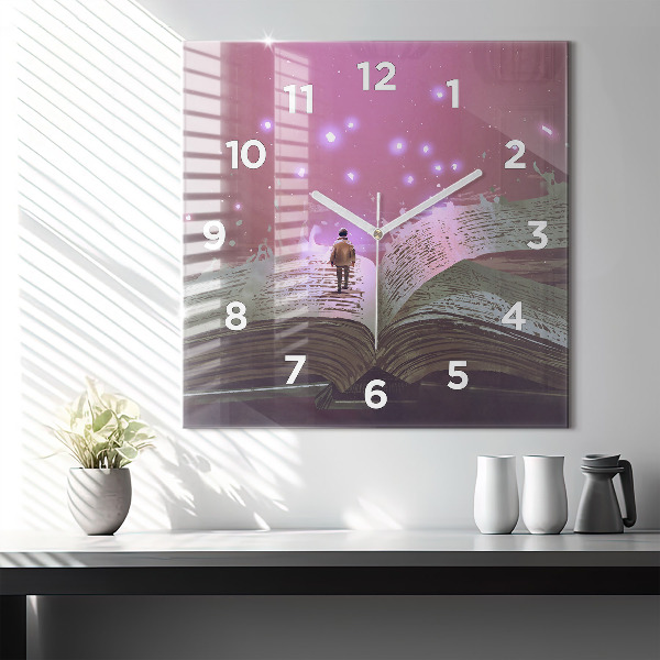 Square glass wall clock Abstraction book