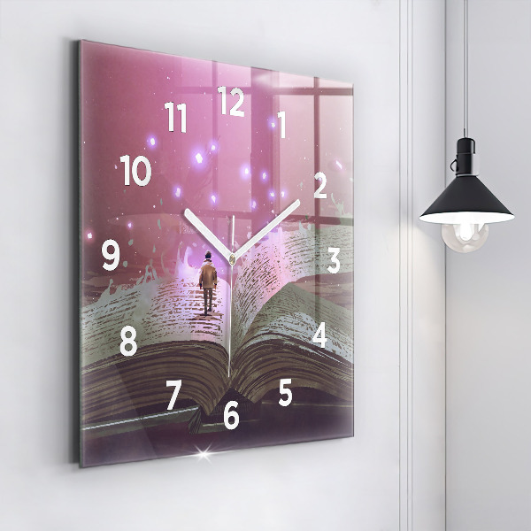 Square glass wall clock Abstraction book