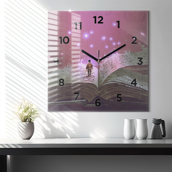 Square glass wall clock Abstraction book