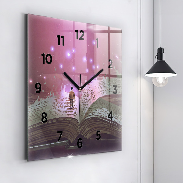 Square glass wall clock Abstraction book