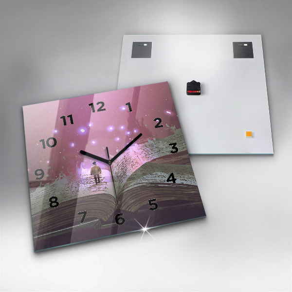 Square glass wall clock Abstraction book