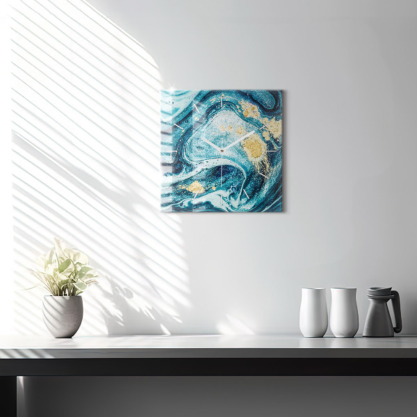 Square glass wall clock Abstract marble