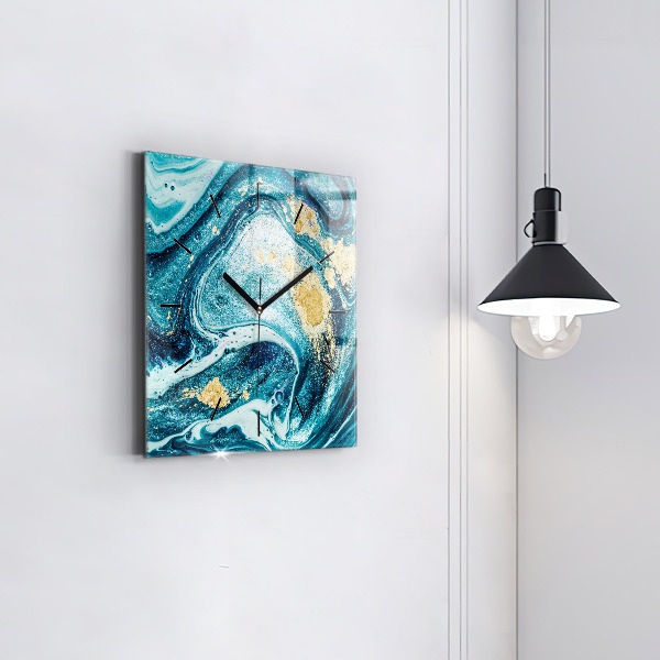 Square glass wall clock Abstract marble