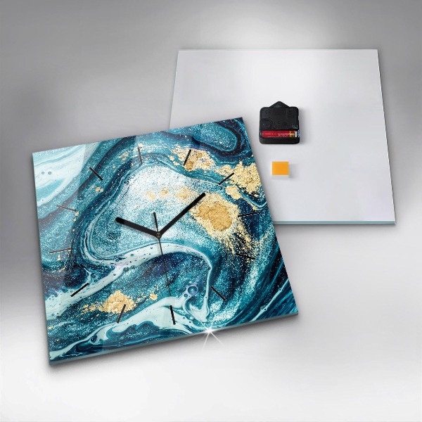 Square glass wall clock Abstract marble