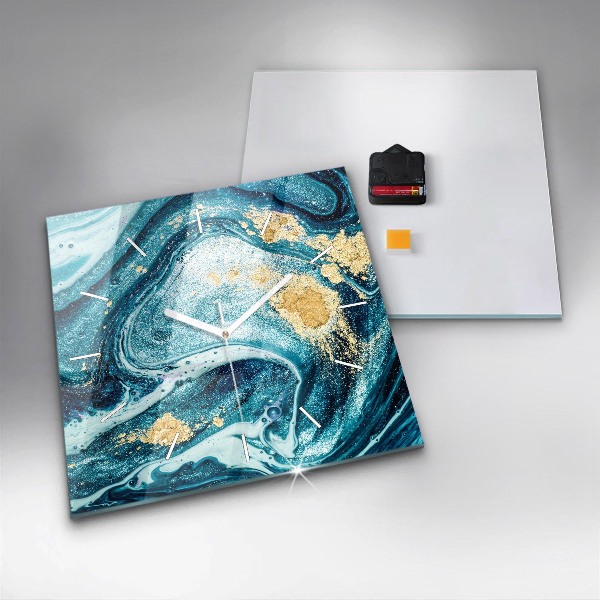 Square glass wall clock Abstract marble