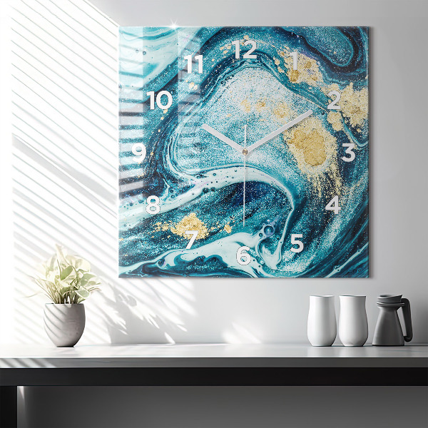 Square glass wall clock Abstract marble