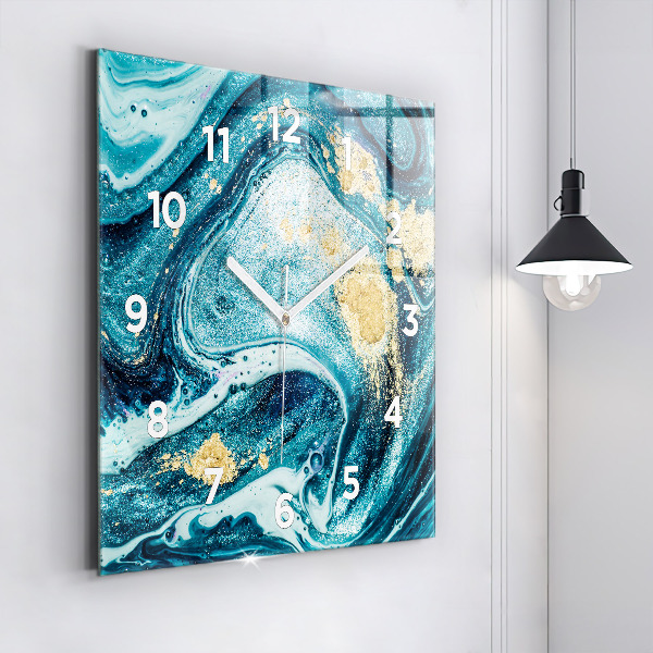 Square glass wall clock Abstract marble