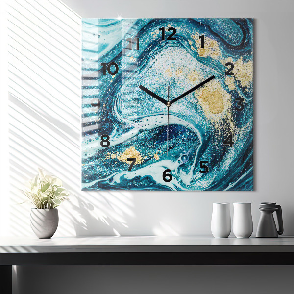 Square glass wall clock Abstract marble