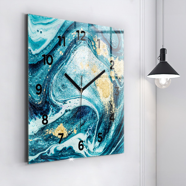 Square glass wall clock Abstract marble