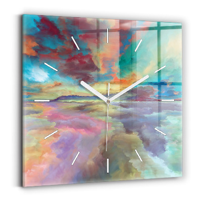 Square glass wall clock Abstract landscape