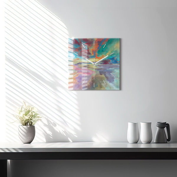 Square glass wall clock Abstract landscape