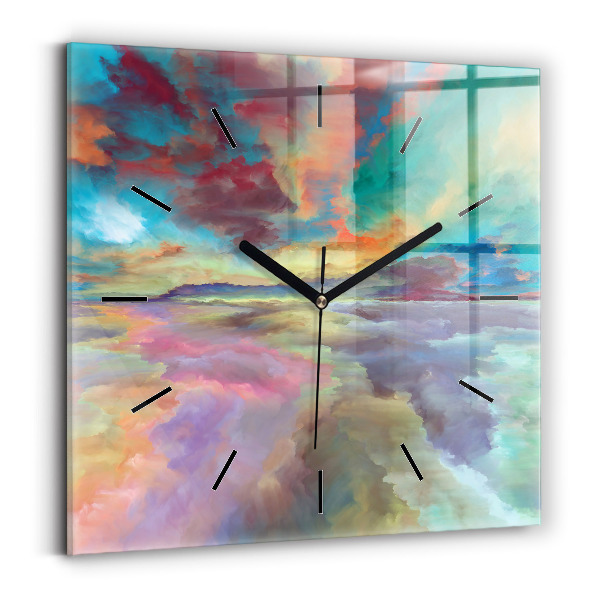 Square glass wall clock Abstract landscape