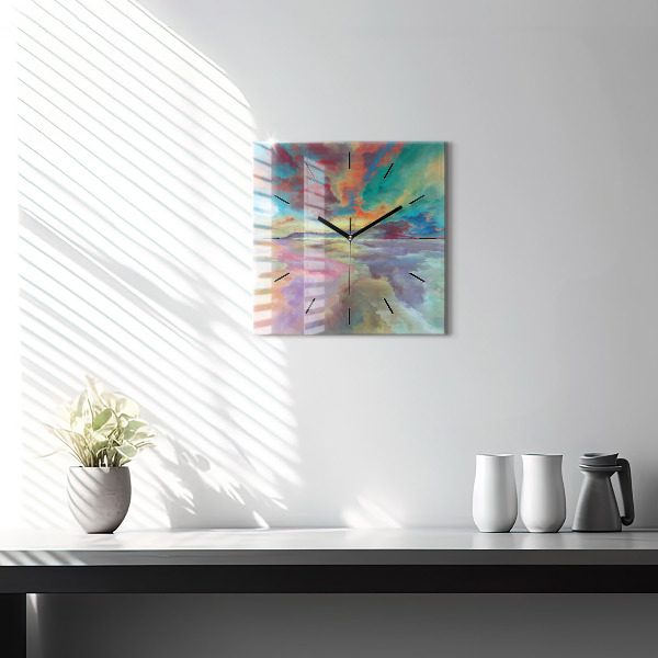 Square glass wall clock Abstract landscape