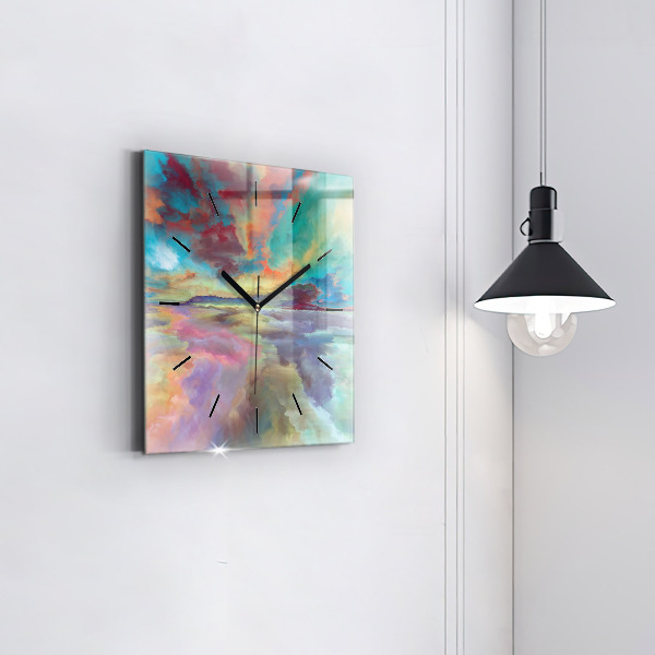 Square glass wall clock Abstract landscape