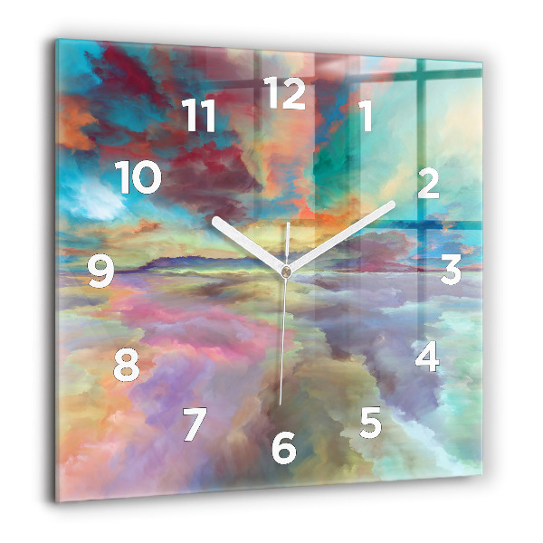 Square glass wall clock Abstract landscape