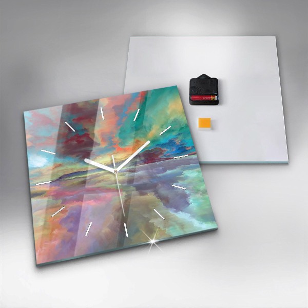 Square glass wall clock Abstract landscape