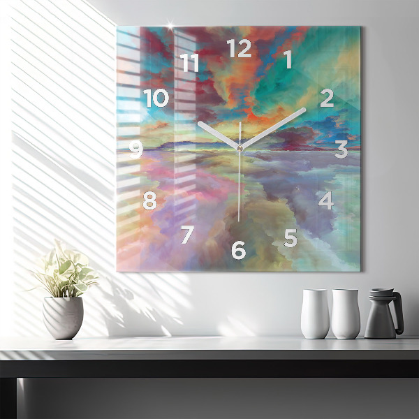 Square glass wall clock Abstract landscape
