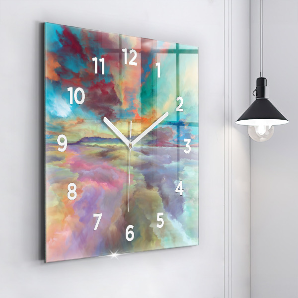 Square glass wall clock Abstract landscape