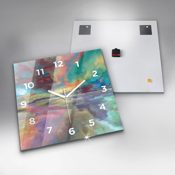 Square glass wall clock Abstract landscape