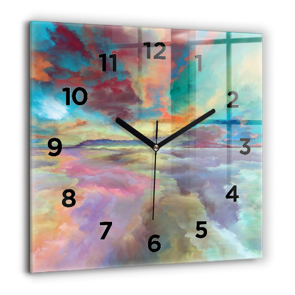 Square glass wall clock Abstract landscape
