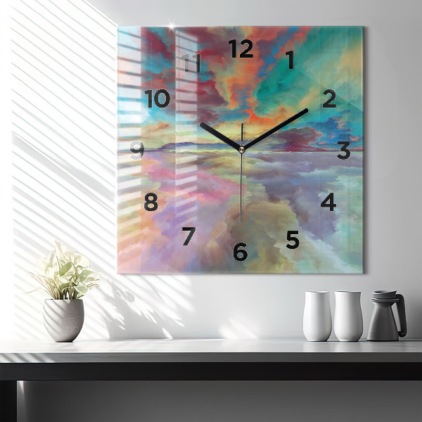 Square glass wall clock Abstract landscape