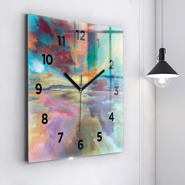 Square glass wall clock Abstract landscape