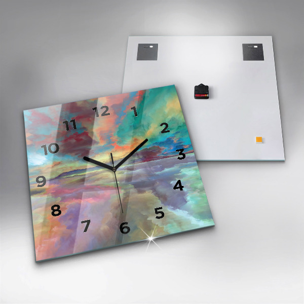 Square glass wall clock Abstract landscape