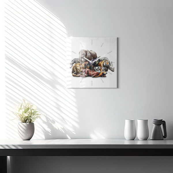Square glass wall clock Wild animals