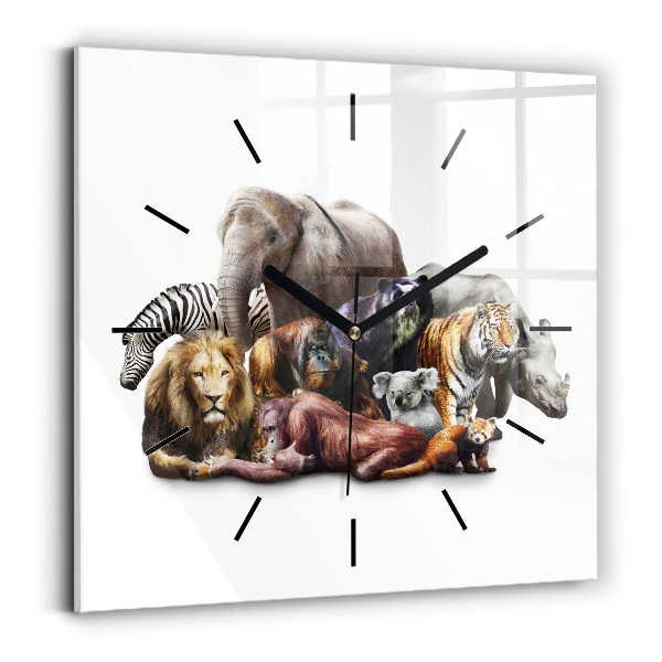 Square glass wall clock Wild animals
