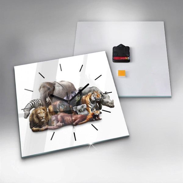 Square glass wall clock Wild animals