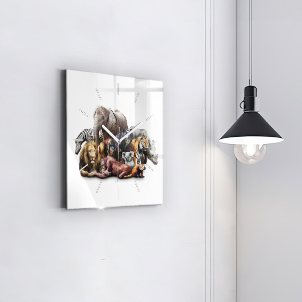 Square glass wall clock Wild animals