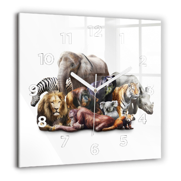 Square glass wall clock Wild animals