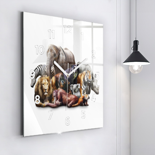 Square glass wall clock Wild animals