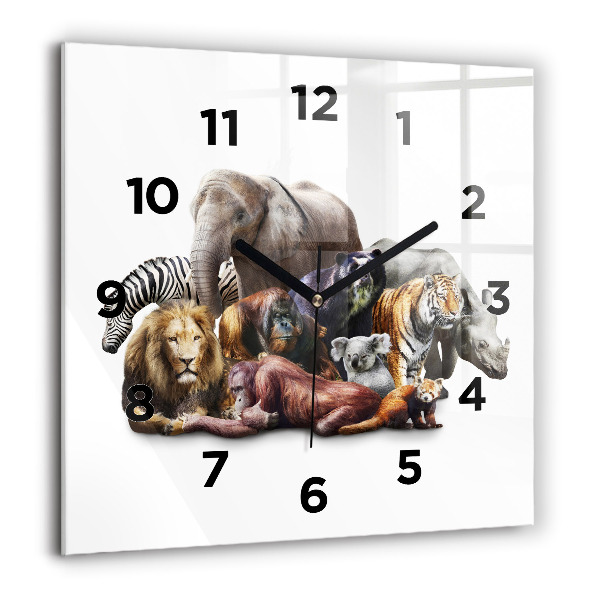 Square glass wall clock Wild animals