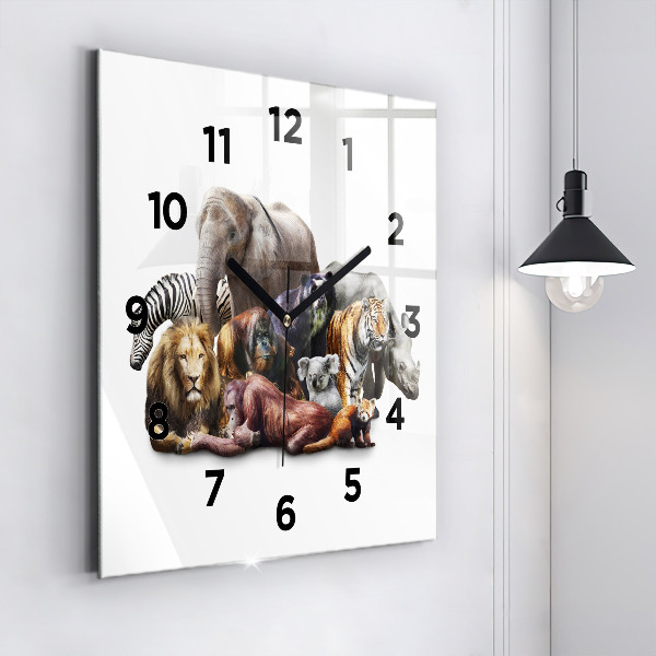 Square glass wall clock Wild animals