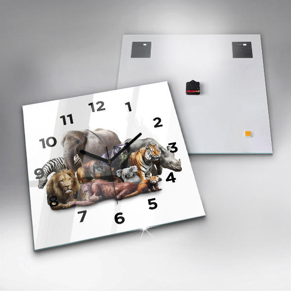 Square glass wall clock Wild animals