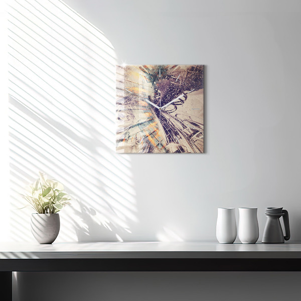 Square glass wall clock Abstract mechanism