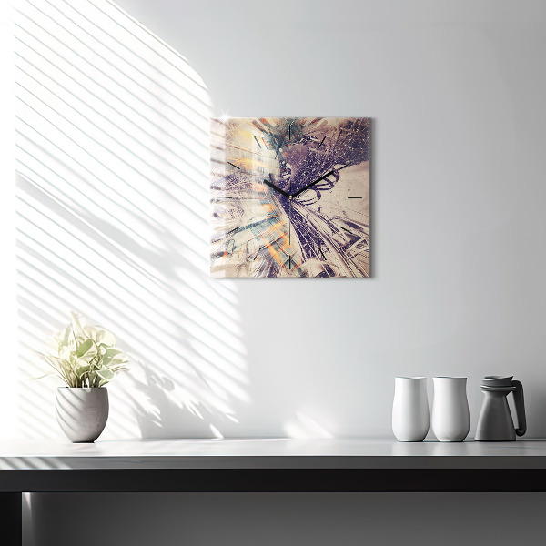 Square glass wall clock Abstract mechanism