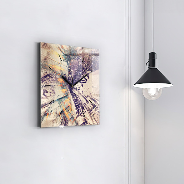 Square glass wall clock Abstract mechanism