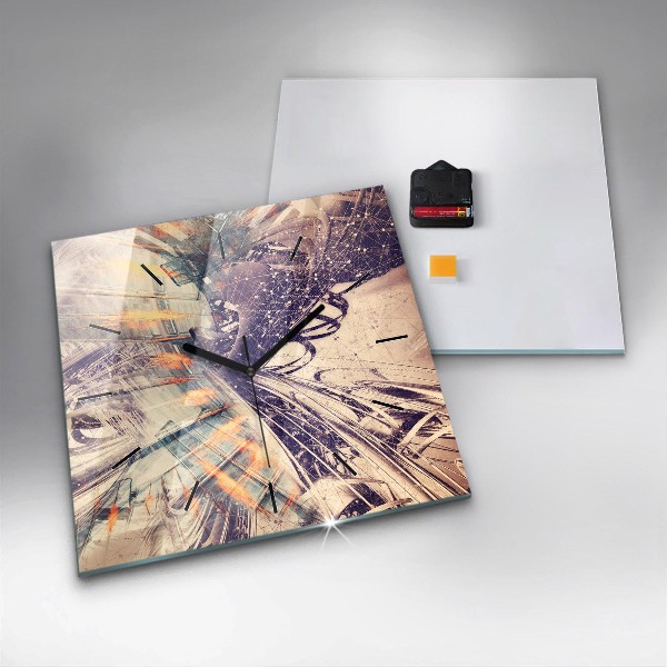 Square glass wall clock Abstract mechanism