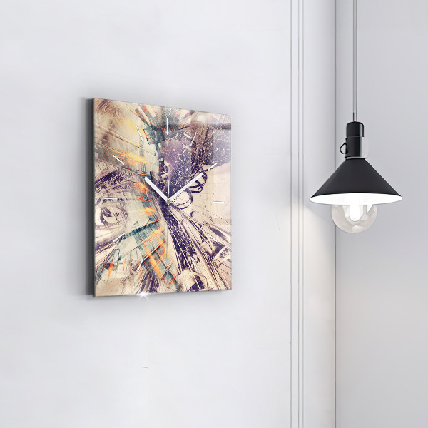 Square glass wall clock Abstract mechanism
