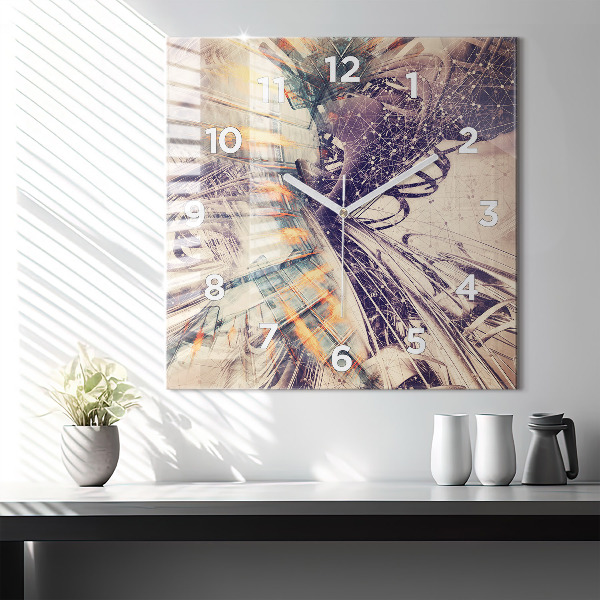 Square glass wall clock Abstract mechanism