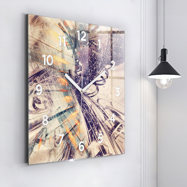 Square glass wall clock Abstract mechanism