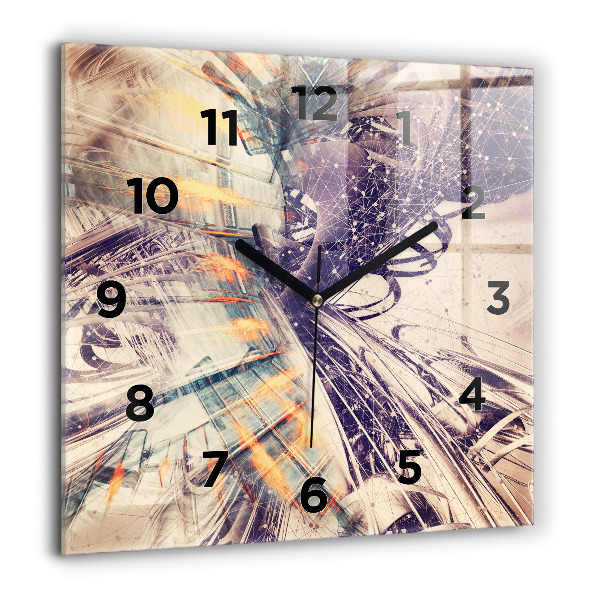 Square glass wall clock Abstract mechanism