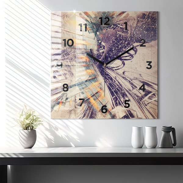 Square glass wall clock Abstract mechanism