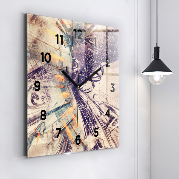 Square glass wall clock Abstract mechanism
