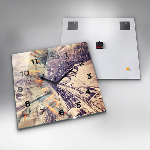 Square glass wall clock Abstract mechanism
