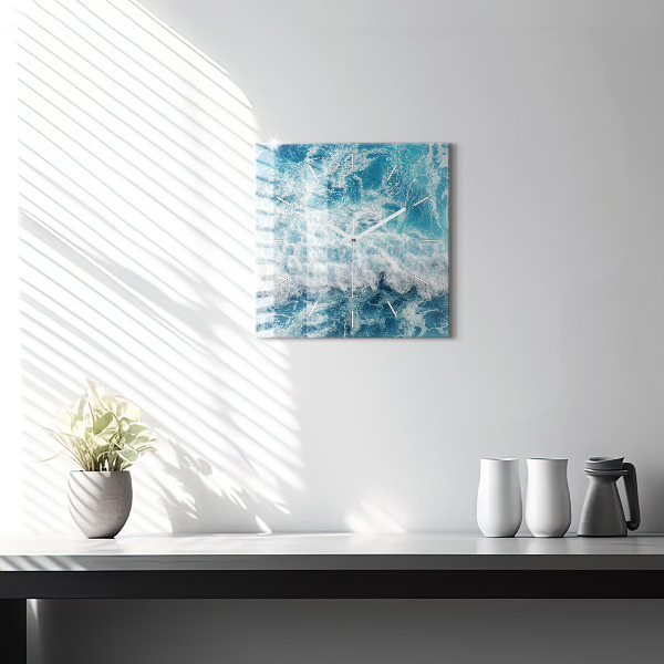 Square glass wall clock Sea waves
