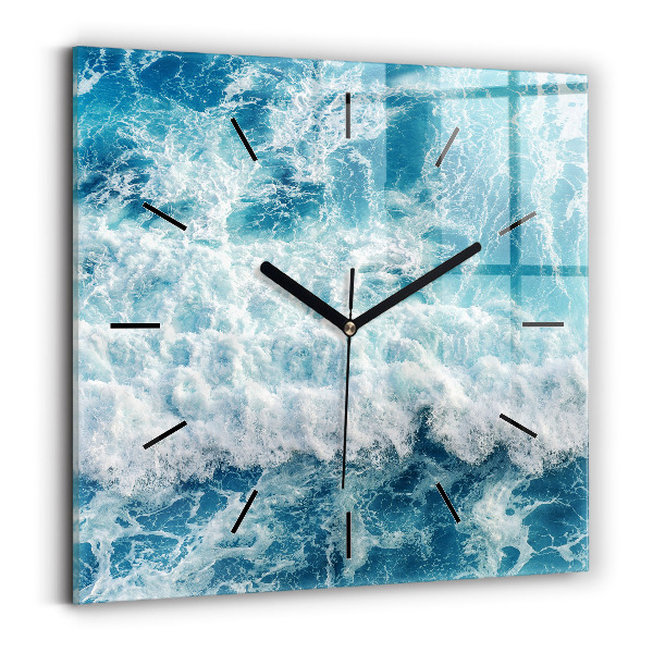 Square glass wall clock Sea waves