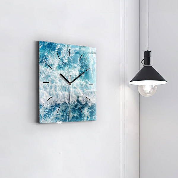Square glass wall clock Sea waves